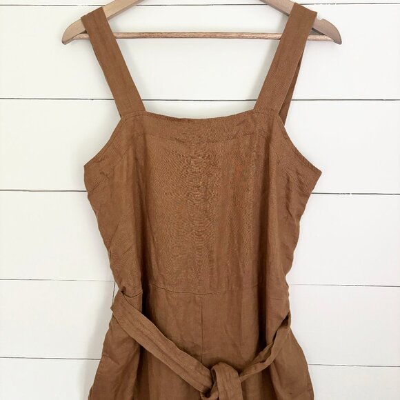 Quince camel brown 100% European linen jumpsuit - Picture 4 of 9